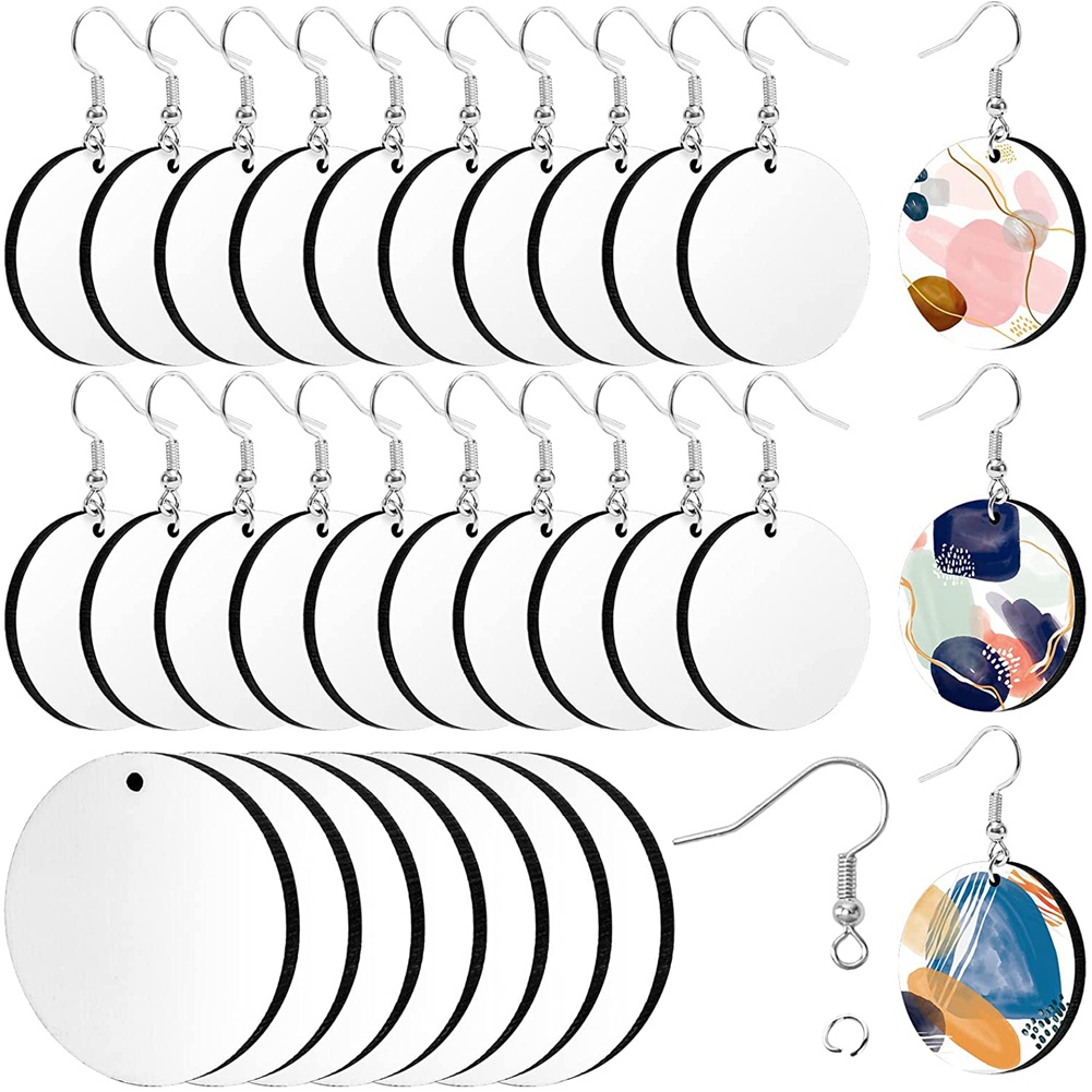OYPFXMI 30Pcs Sublimation Blank Earrings Round MDF Board White Earrings Heat Transfer Earrings Unfinished for Jewelry DIY Making