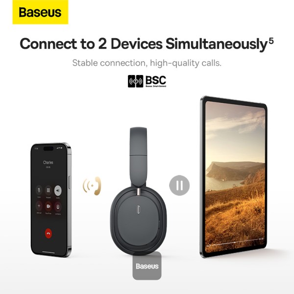 Baseus Bowie D05 Wireless Headphones Noice Reduction 70Hr Battery Grey 6 Months Warranty. 