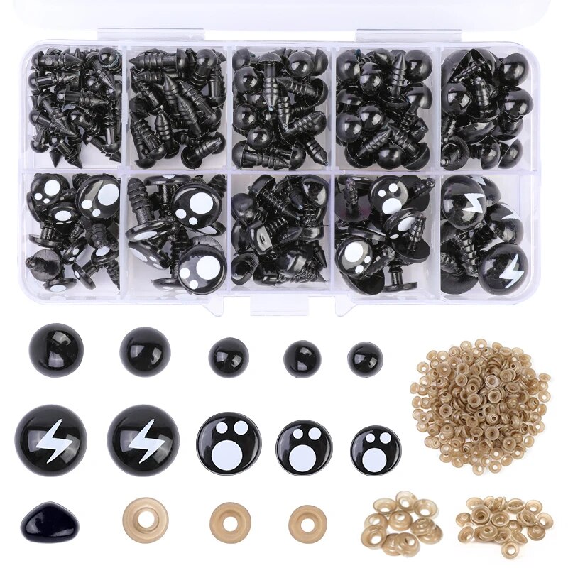 KRABALL Plastic Safty Eye And Nose Kit For Toy Plush Eyeballs For Doll Making Wool Felting Handmade Craft Accessories Tools. 