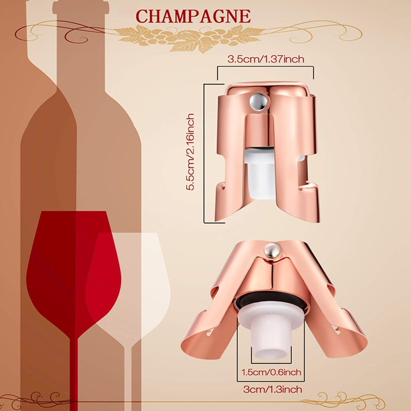 6 Pieces Champagne Stopper Stainless Steel Bottle Stopper Sealer Plug with a Longer Sealing Plug Leak-proof Bubble Saver for Champagne Gifts Accessories