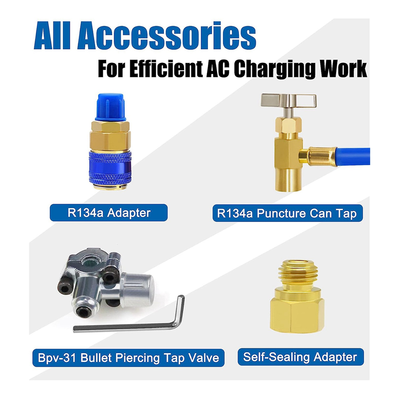 1Set ACR134A Refrigerator Freon Recharge Kit Piercing Can Tap and Self-Sealing Adapter Blue 134A Refrigerator Recharge Kit. 