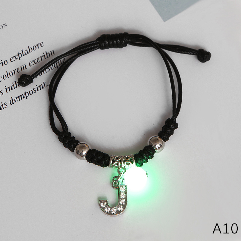 Luminous AZ Initial Letters Bracelet Glow in the Dark Adjustable Rope