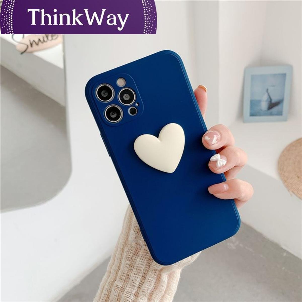 【ThinkWay】Korea 3D Cartoon Love Heart Soft Phone Case For iPhone 13 12 Pro Max 11 X XR XS 7 8 Plus Lens Protection Luxury Silicone Cover