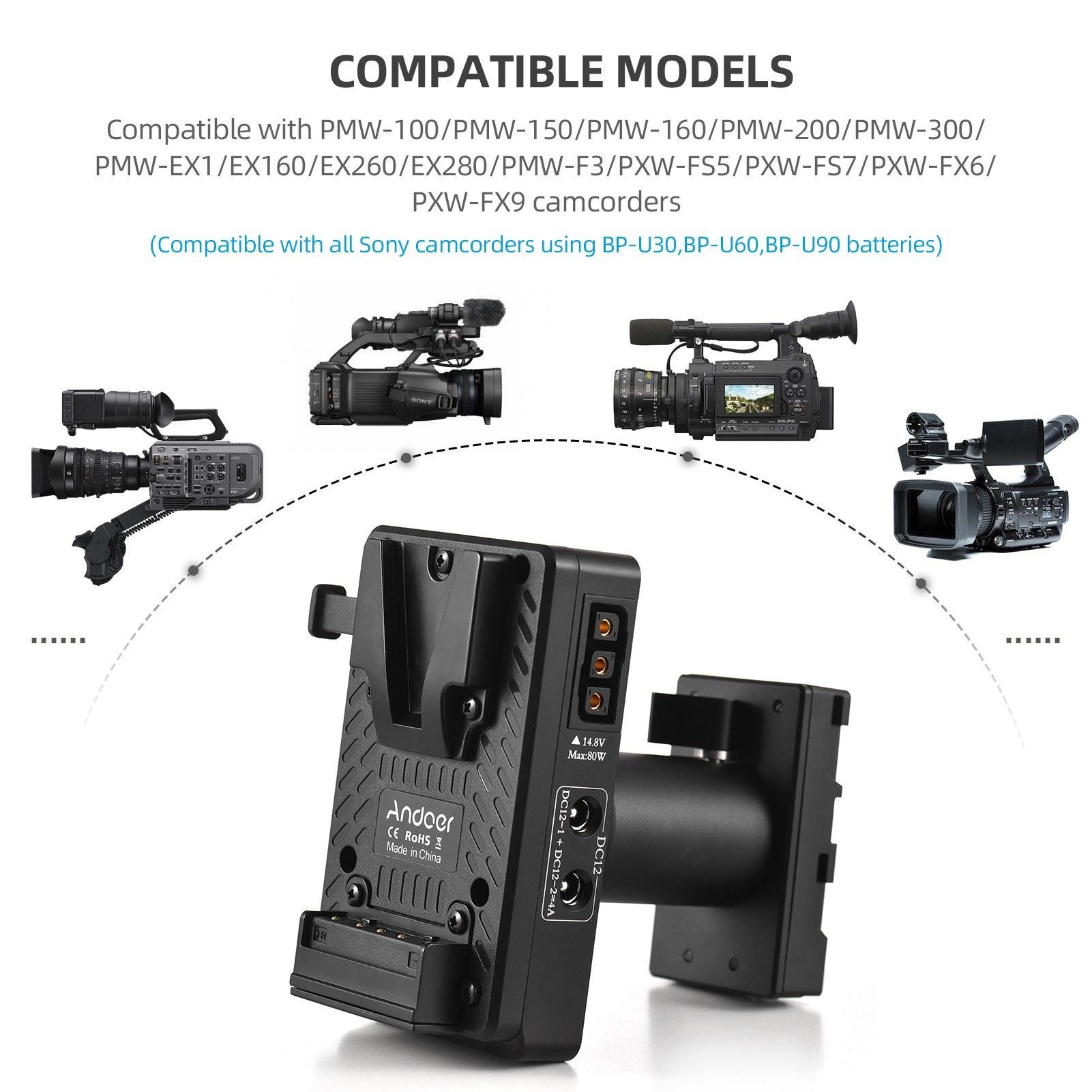V ock V Mount Battery Plate to BP-U Dummy Battery Adapter with Adjustable Rod. 