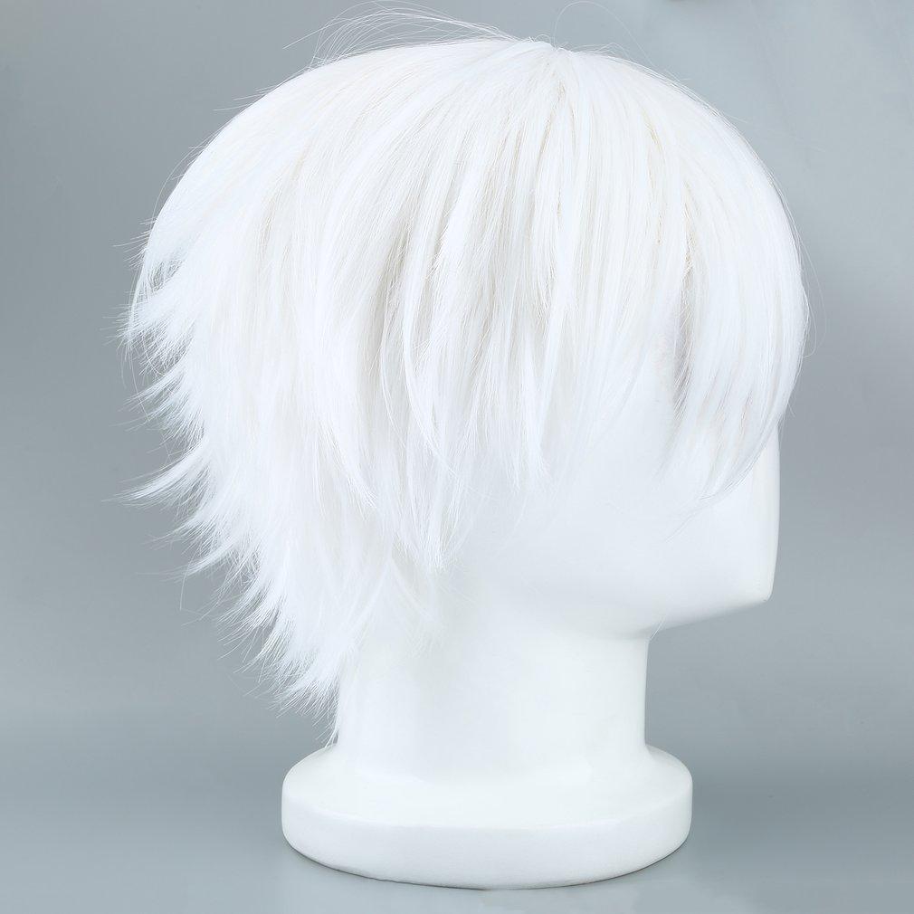 【KAMDSS015】 (New) Men's White Hair Cover, Suitable for Role Playing Character Straight Tube Short Synthetic Hair Cover. 