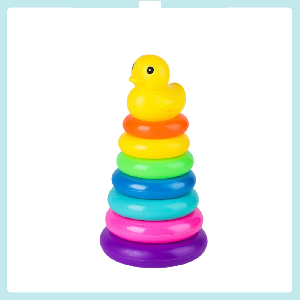 Rainbow rings stacking with Duck Toy 5 to13 Rings,  Colors, 1 Duck. 