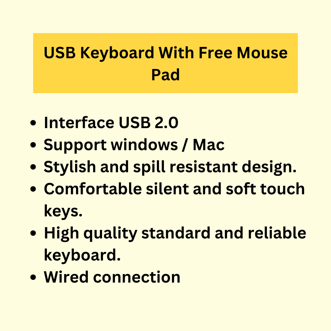USB Keyboard With Free Mouse Pad. 
