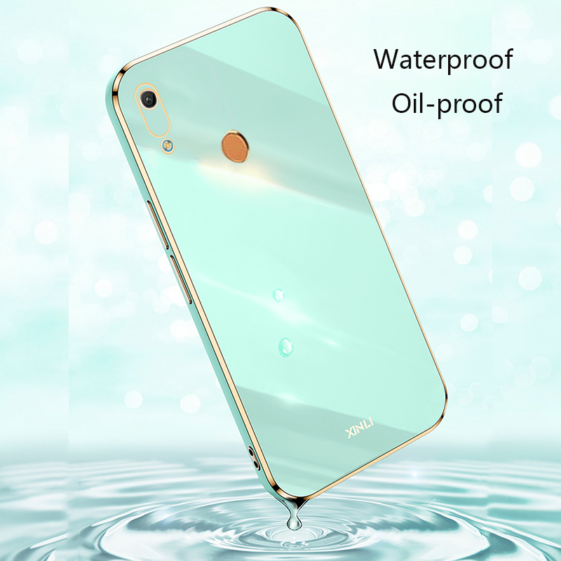Biruiqu for Huawei Y6s / Huawei Y6 2019 Back Cover Luxury 6D Plating Frame Shiny Bling Phone Pounch Soft Silicone Square Phone Case. 