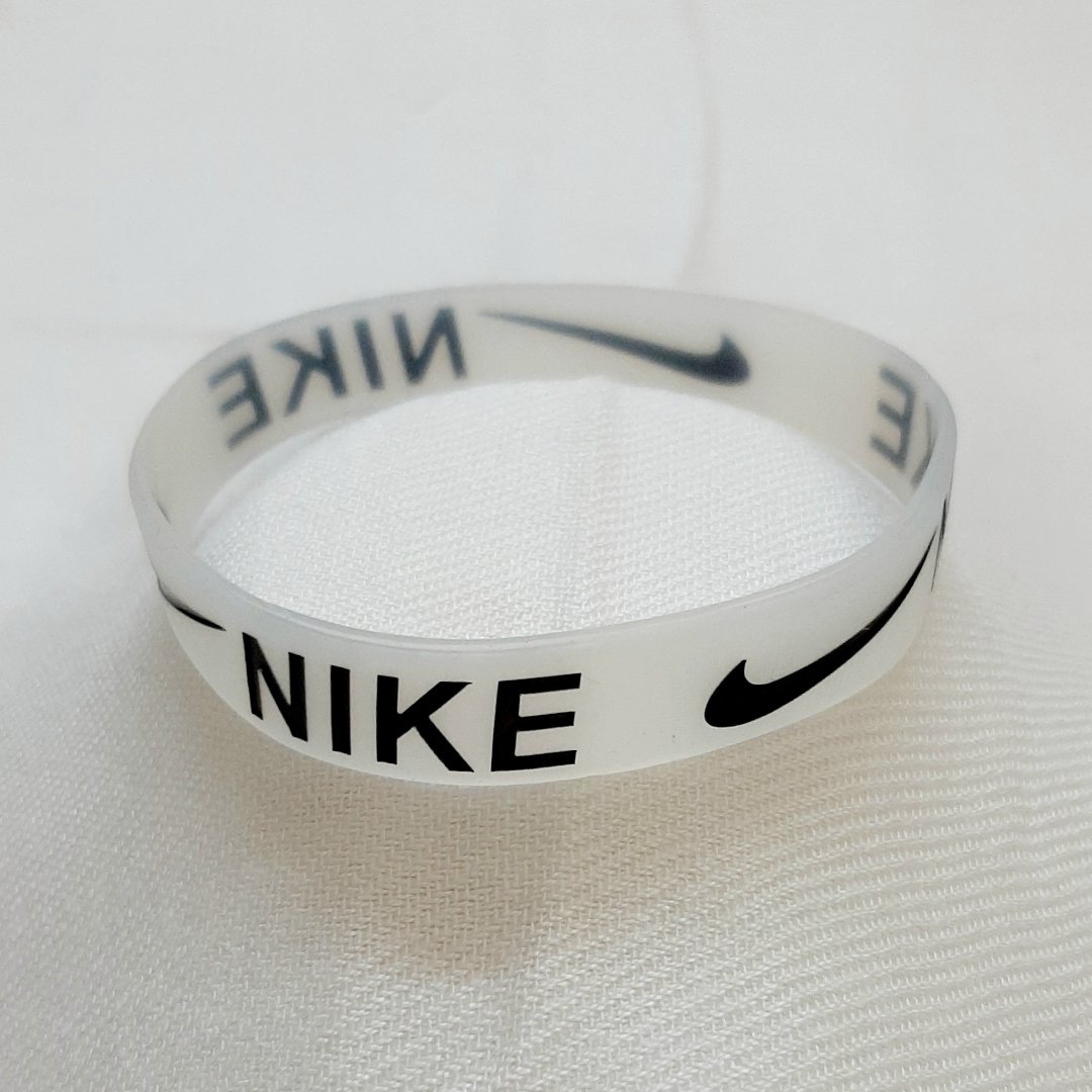 White Luminous Type Free Size Stretchable Silicone Nike Wristband Bracelet For Men Events Party Sports & Daily Wear. 