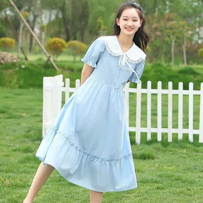New Fashion 2023 Summer Girls Dress Kids School Students High School Casual Dresses Princess Children Clothes Teenage Clothes 5 6 8 10 12 14 Years. 