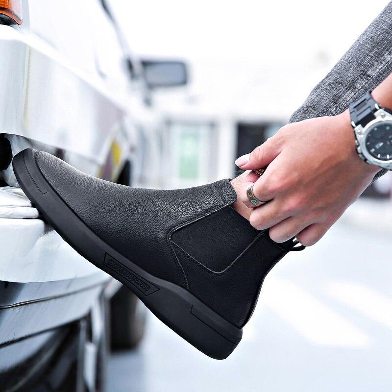 【ALLGOOD】SHUNAICHI Winter Men Chelsea Boots Shoes Black Low Boots For Mens With Fur Men Slip-on Boots Brand Fashion Dress Leather Boots Rubber Sole. 