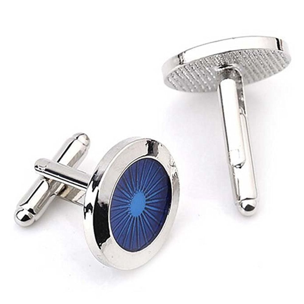 1 Pair Fashion Men's Cufflinks Round Shirt Cufflinks(Silver+blue). 