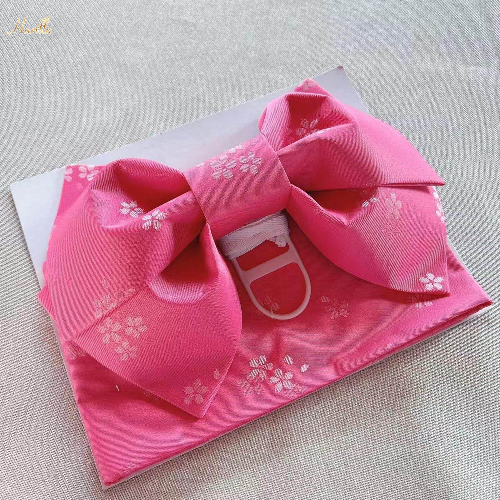 Kimono Obi Japanese Sash Belt with Pre Tied Bow for Women Classic Sakura Pattern Waist Pink Red