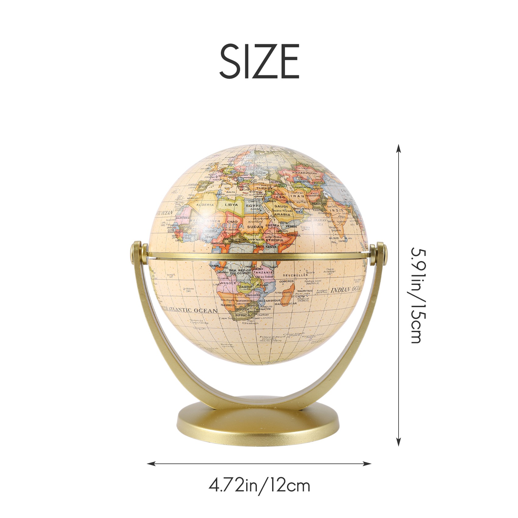 Desktop Rotating Globe Georgraphy World Map Sky Blue And Cream 8" Inches Wood Base Educational Globe Office Table Décor - View #11