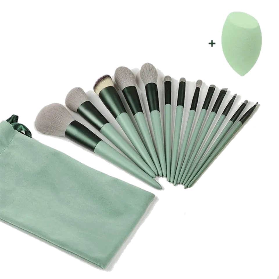 13 PCS Makeup Brushes ( Green ) Soft Make Up Tools With Bag Daraz.lk