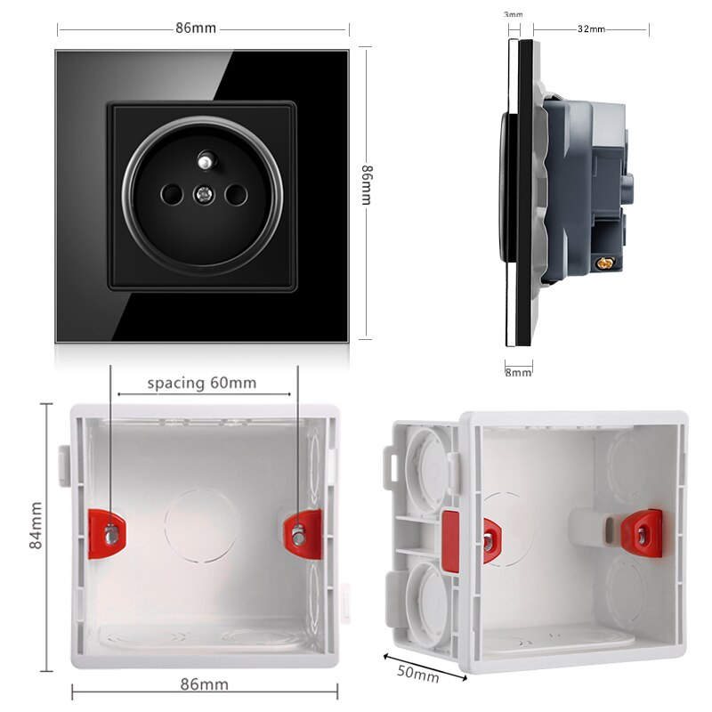 JHJCH French standard plug, French power 16a 220V grounding socket, child protection. 