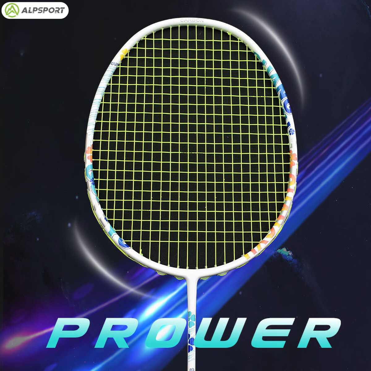 ALPSPORT 98K Solid shaft + Five Leaf Clover Ultra Offensive 84g 4u Racket Badminton Racket Raket Badminton Original Racquet Badminton White Rackets. 