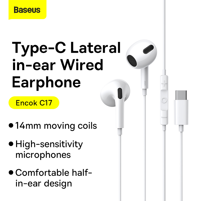 Baseus C17/H17 Wired Earphones In-Ear Type-C & AUX 3.5mm Lateral Earphones with Microphone. 