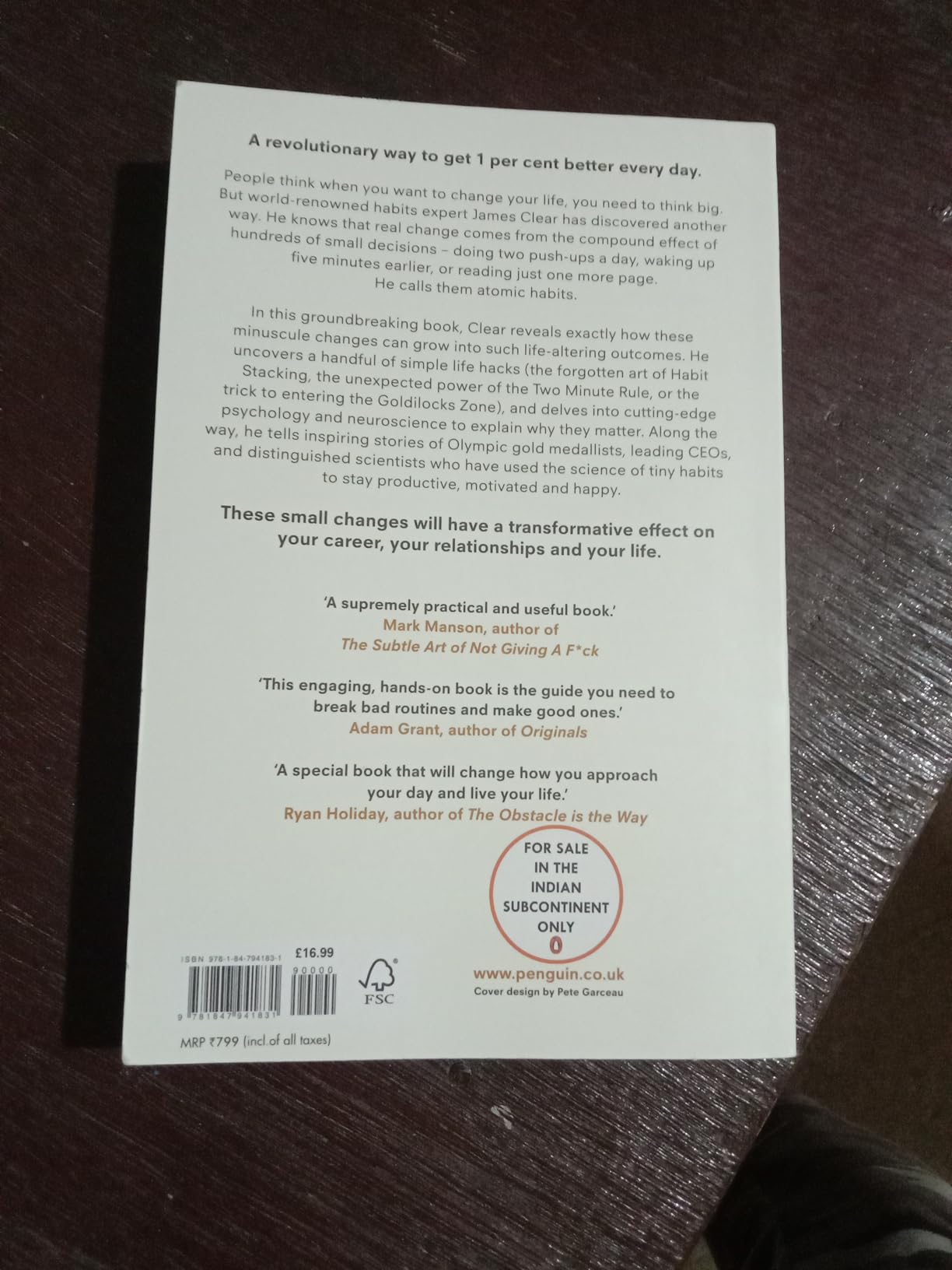 Atomic Habits: An Easy & Proven Way to Build Good Habits & Break Bad Ones by James Clear (a Non-Fiction, Psychology, Self-help book). 