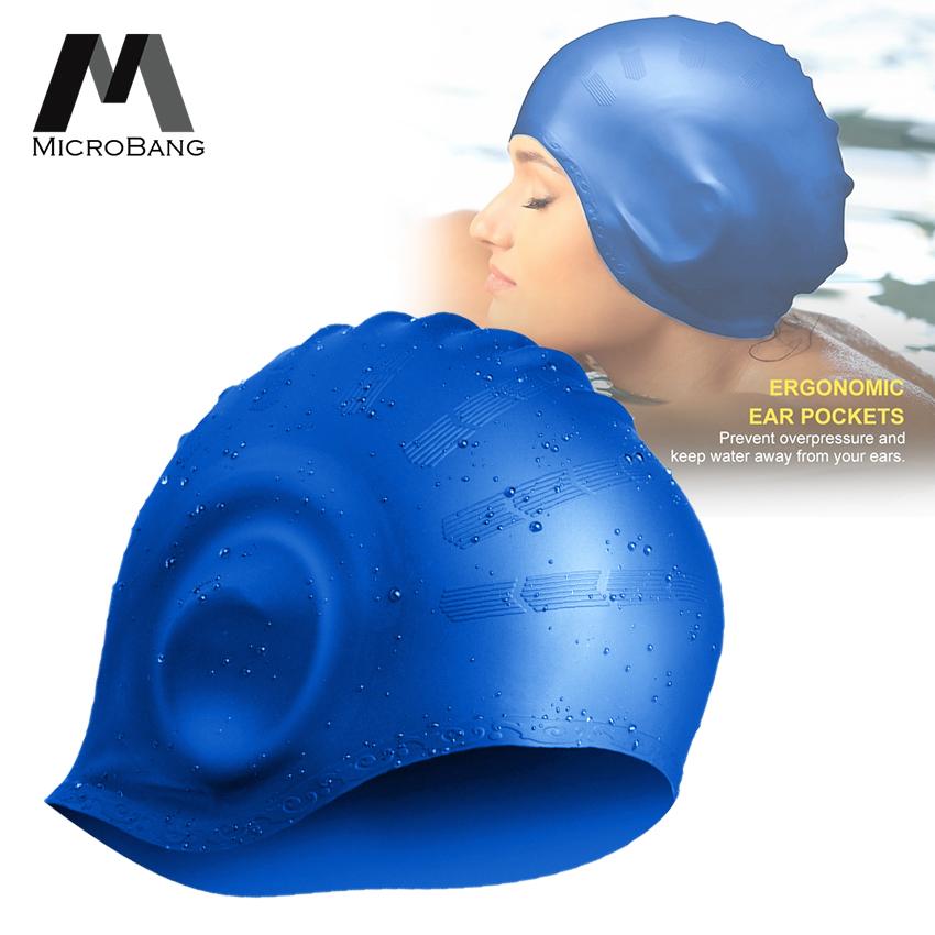 【BestGO】MicroBang Silicone Swim Caps Ear Protectors Long Hair Large Head Swimming Cap Fit for Women and Men. 