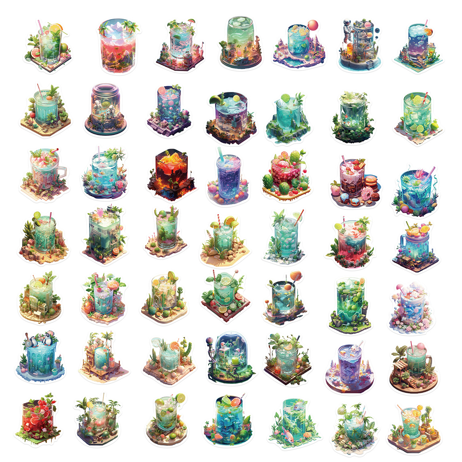 Waterproof Pvc Stickers Vintage Waterproof Stickers Set 50pcs Microscopic Bottle World Decals for Phone Laptop Guitar Notebook Suitcase Diy Aesthetic Journaling Materials Graffiti Sticker Set. 