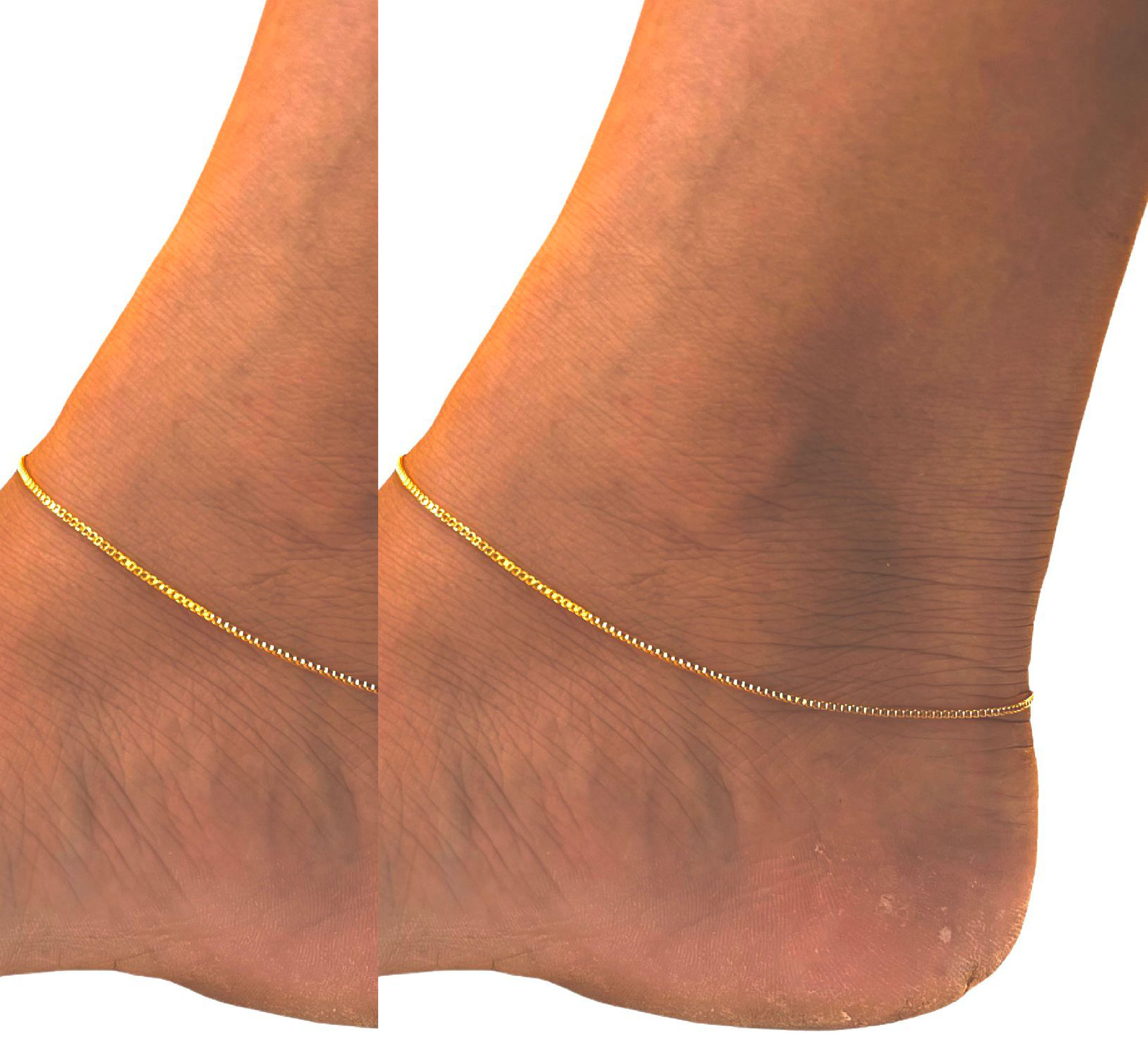 Gold Plated Latest Box Type Anklet Foot Jewelry 10 10 5 Inch Box Chain Kolusu For Women Pada