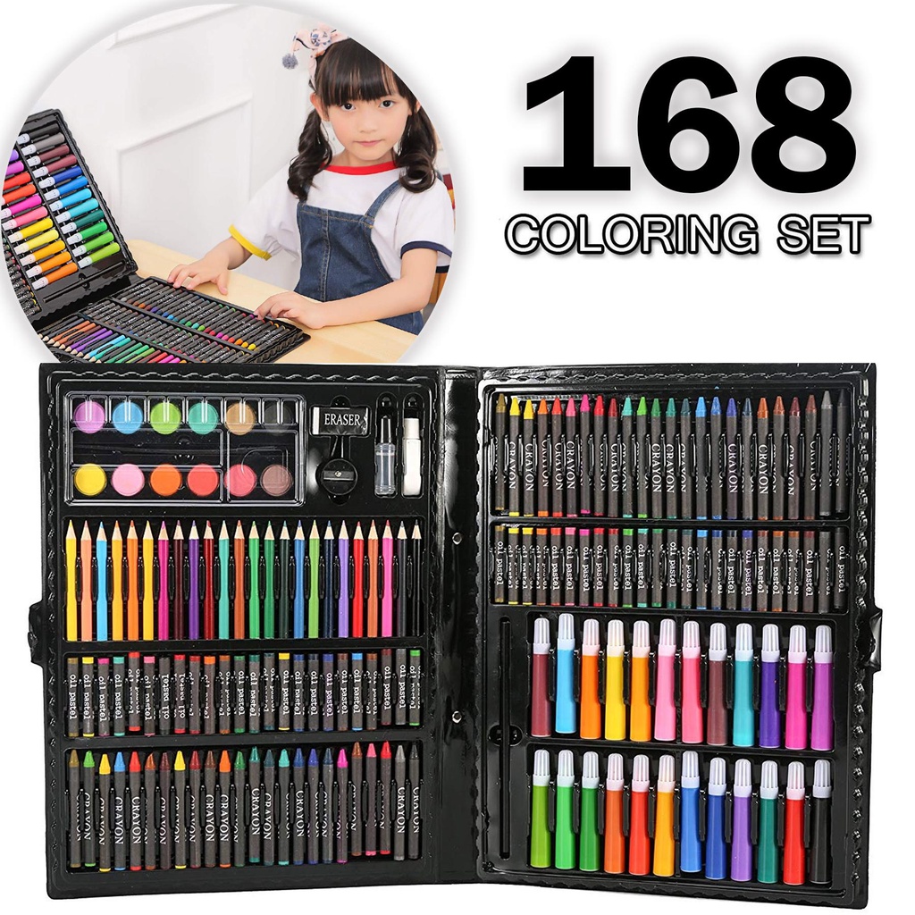 Art Set Drawing Set 168 Pcs Super Mega Art Set Coloring Set For Kids Deluxe Colored Pencil Kit for Artists. 