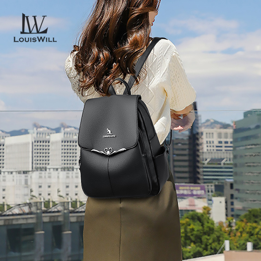 LouisWill Women’s Backpack Shoulders Bag Waterproof PU Large Capacity Backpack Lightweight Laptop Backpack Casual Zipper Packs Multiple Pockets For Girls Teens Women’ Fashion. 