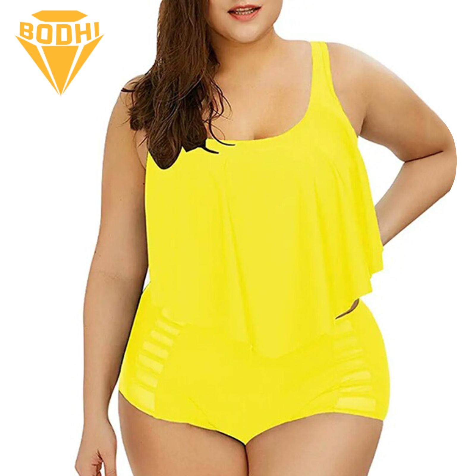 Plus Size Swimsuit Flattering Plus Size Tankini Swimsuit Set with Ruffle Flounce Top Tummy Control Shorts for Beach Vacation Available on Tummy Control Swimwear. 