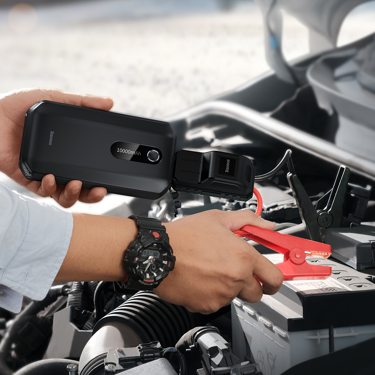 Baseus 1000A Car Jump Starter Air Portable 10000mAh Power Bank Emergency Battery Booster With LED Flashlight Intelligent Clamp USB Port For 12V Vehicles. 