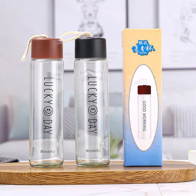 Customization 350ml Frosted transparent and smoke Glass Water Drinking Bottle smile Glass Water Bottle. 