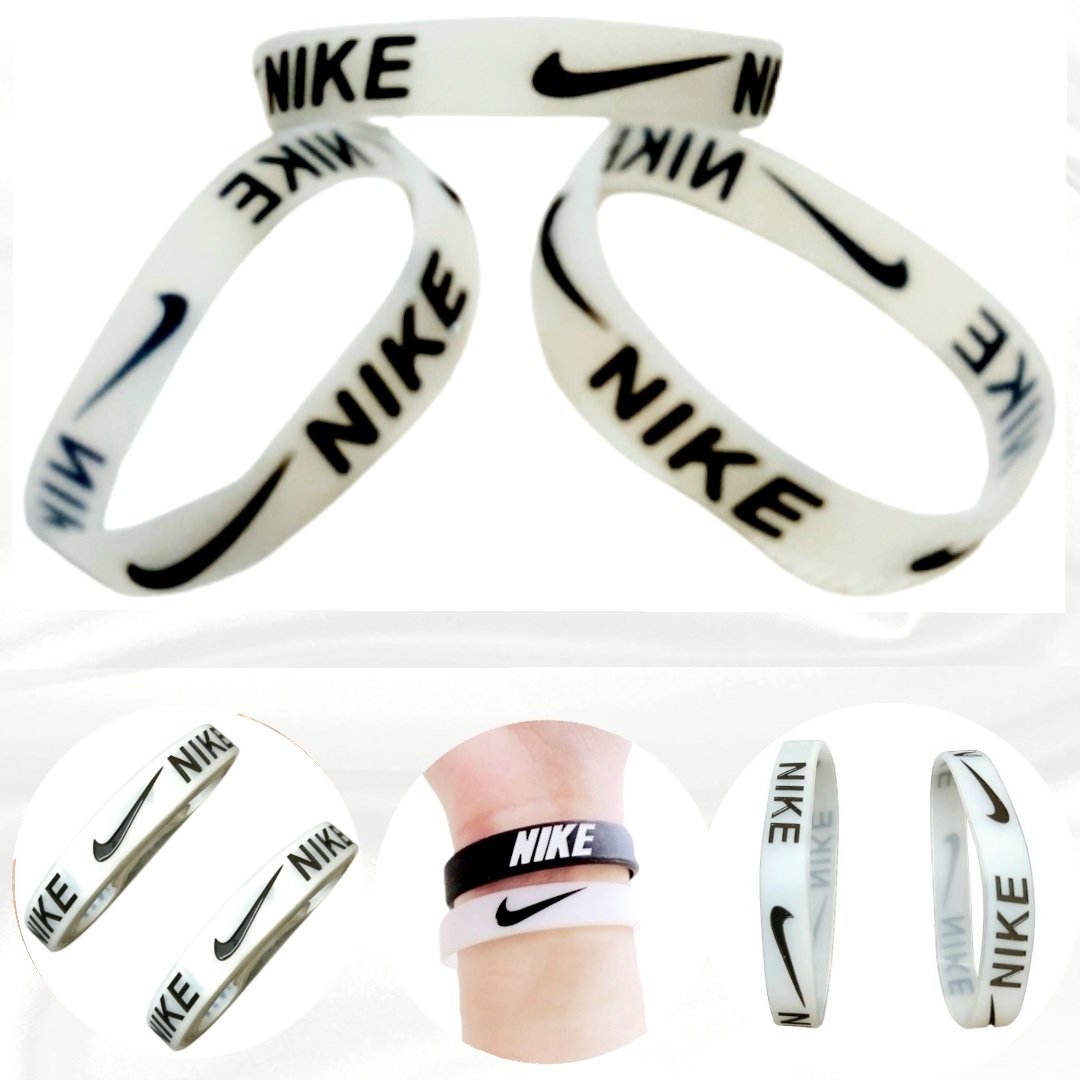 White Luminous Type Free Size Stretchable Silicone Nike Wristband Bracelet For Men Events Party Sports & Daily Wear
