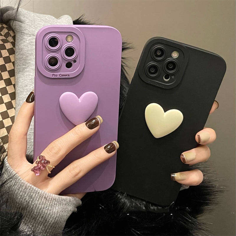 【ThinkWay】Korea 3D Cartoon Love Heart Soft Phone Case For iPhone 13 12 Pro Max 11 X XR XS 7 8 Plus Lens Protection Luxury Silicone Cover. 