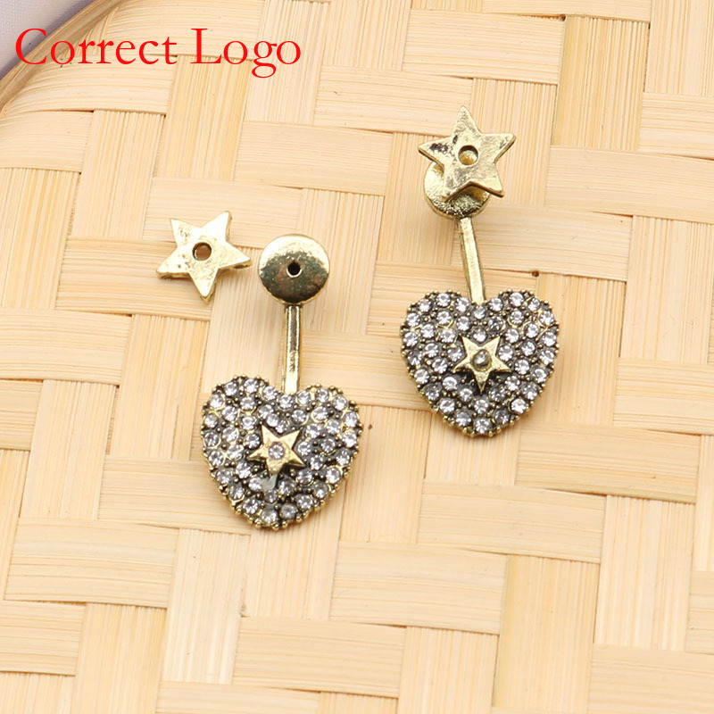 Pendientes de pentagrama en forma de corazón de la serie Bronce Antiguo de Plata S925, Estilo Coreano Moderno y de Alta Calidad, para Mujer, Marca D_voghion.com