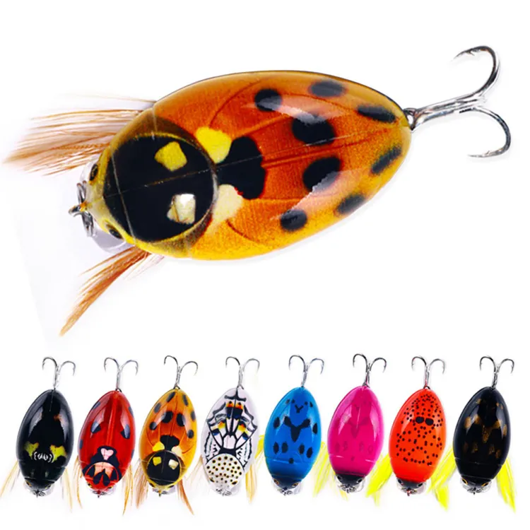 FG 1PC 3.8CM/4G Artificial Ladybug Bait Insect Floating Surface System Lure  Bionic Bait For Bass Warping Mouth Blood Groove Hook 8#