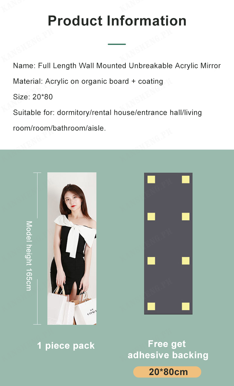 【BestGO】kansheng Acrylic soft mirror self-adhesive full-length mirror wardrobe door mirror wall sticker. 