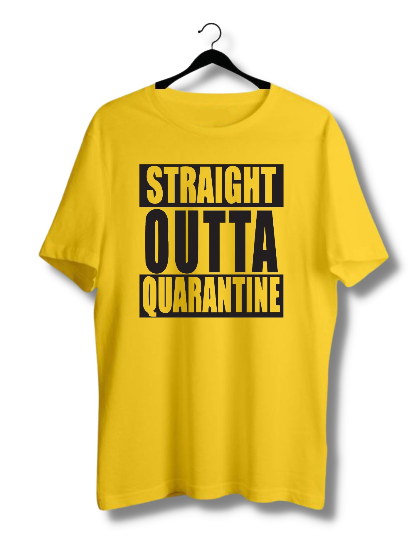 Straight outta quarantine yellow Tshirt  unisex  tees  designer tees  crew neck  silver white  red  blue  black. 