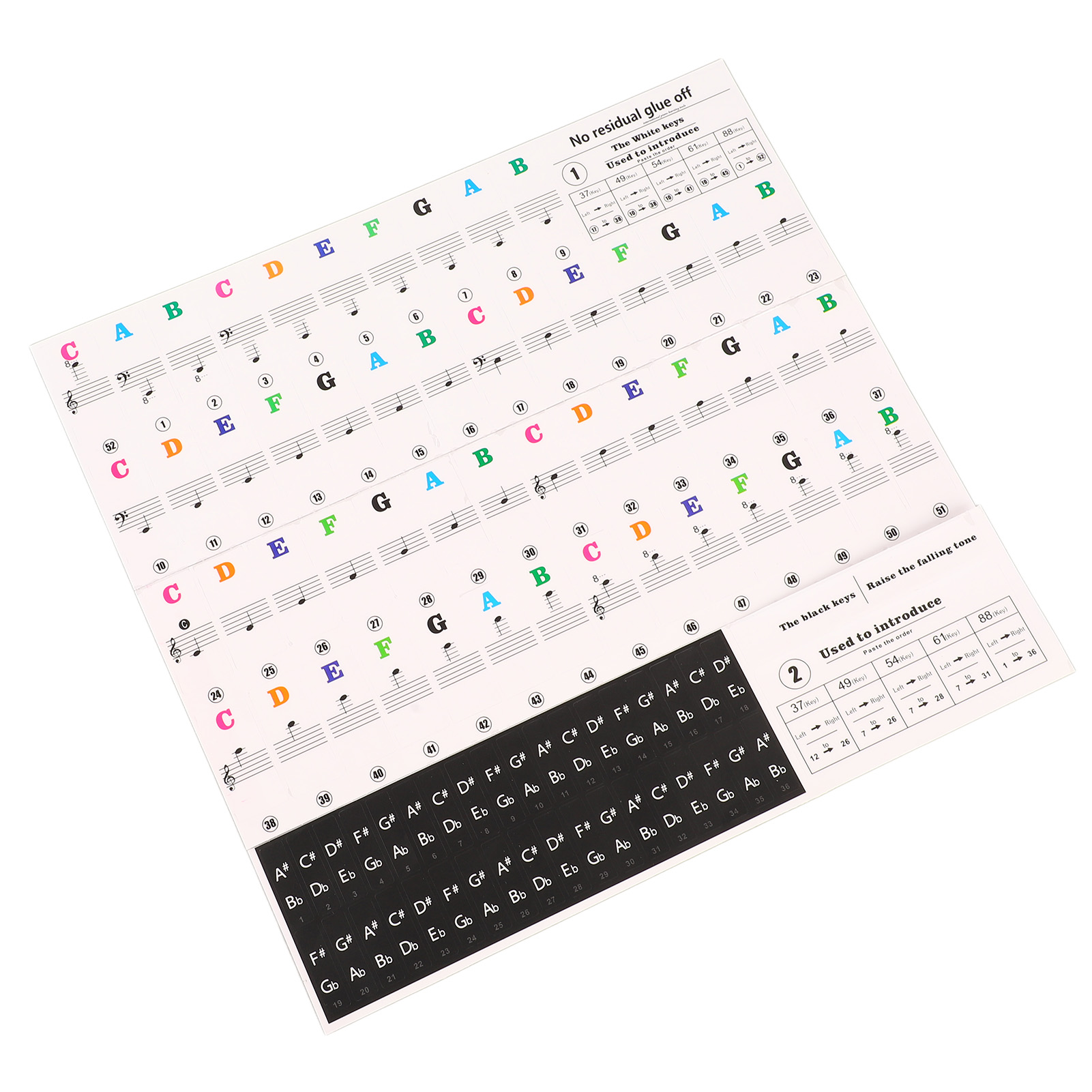 Piano Beginner Sticker Colorful Transparent Removable Large Letter Reusable Piano Keyboard Sticker for 49/54/61/88 Key Keyboards. 
