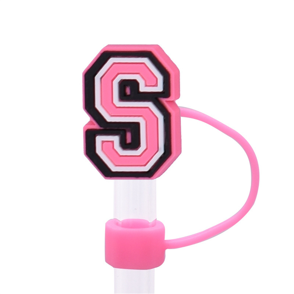 Pvc Material Straw Topper Stanley Cup Compatible Pink Abcd Design Silicone Cover Letter Shaped Cup Accessory for Outdoor Drinks. 