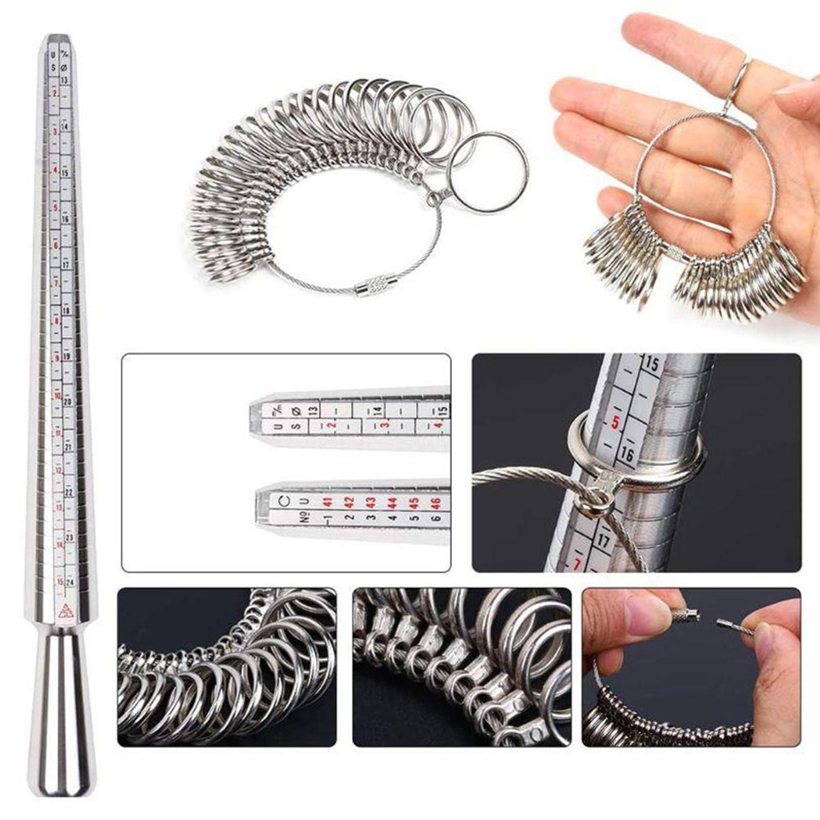 Ring Sizer Measuring Tool, Round Finger Size Gauge Set, Metal