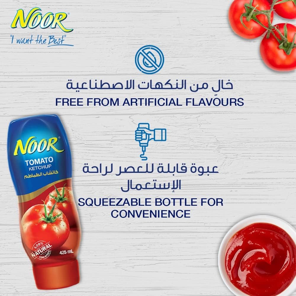 Noor, 100% Natural Tomato Ketchup, Squeezy Bottle, 425 ml(FROM DUBAI)NUSS. 