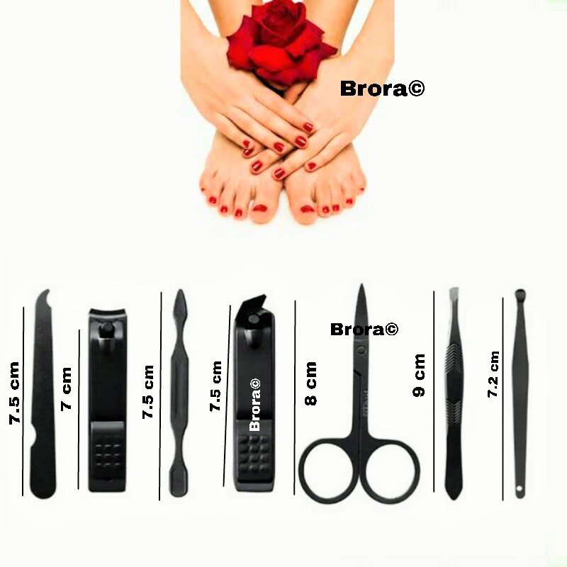 Nail Clipper Set Manicure Pedicure Kit 7 In 1 Black Stainless Steel Professional Grooming Kit with Black Leather Travel Case. 