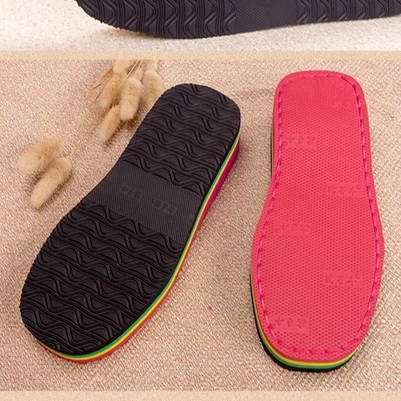 Raccoon Cow Rubber Rainbow High Heel Wedge Thick Muffin Sole Hand Slippers Sole. 