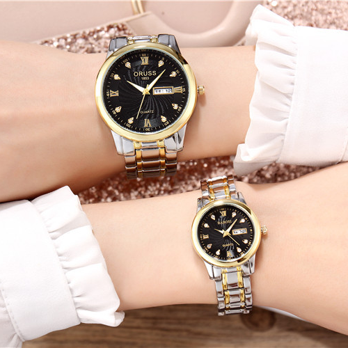 【WEJA】 Relo Buy 1 Take 1 couple watch for men and women automatic Date  water proof Quartz Watches Fashion Elegant Stainless Steel luminous display gold Casual Ladies wristwatch. 