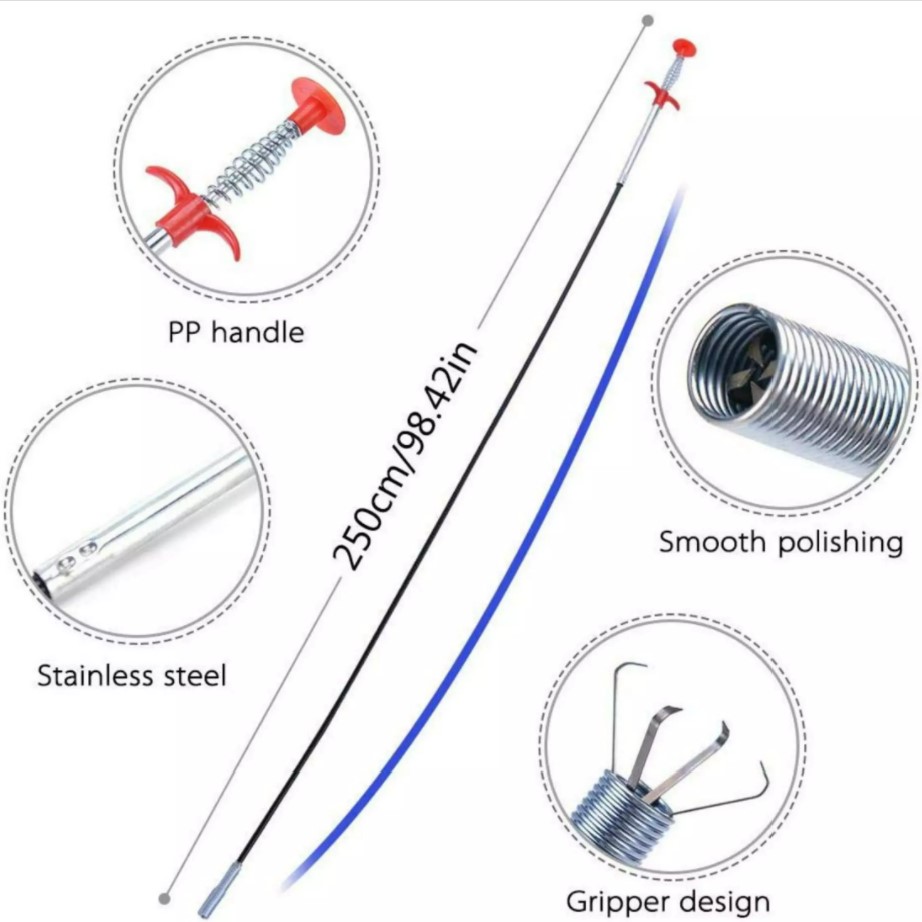 Long Drain Snake Clog Remover Drain Snake, Hair Drain Cleaning Tools, Stainless Steel Hair Catcher Clog Remover Tube Drain Cleaning for Kitchen/Sink/Bathroom Tub/Toilet. 