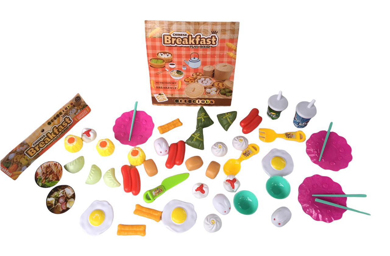 Chinese Breakfast Food Playset / 46 Pieces / 22*5*30 CM /  Chinese Play Food Cooking Toys Children Pretend Play Food Toy Simulation Kitchen Set Toy For Girls Boys Kids Toddlers. 
