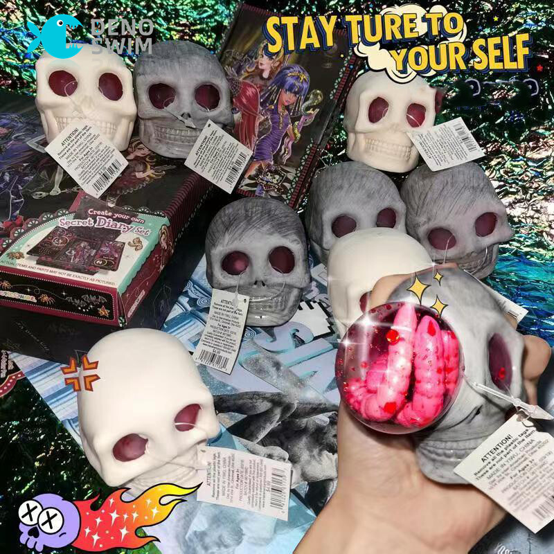 DENOSWIM New Gothic Squeeze Skull Toy Fidget Toys Halloween Skull Stress Ball Relieve Stress Children Vent Decompress Toy