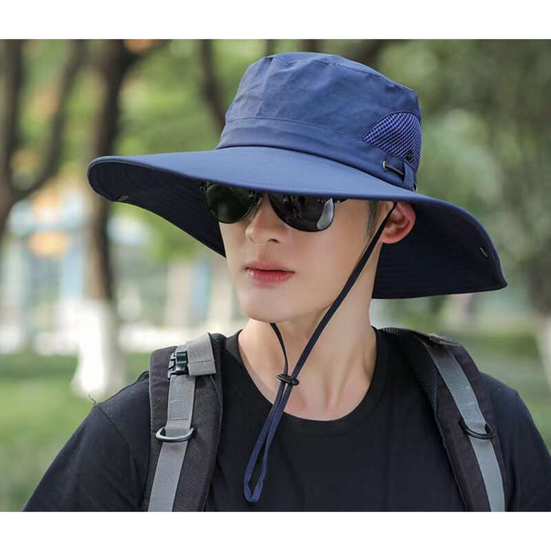 Spring Summer Men's 12CM Large Brim Fisherman's Solid Color Outdoor Mountaineering And Fishing Hat, Sun Hat_voghion.com
