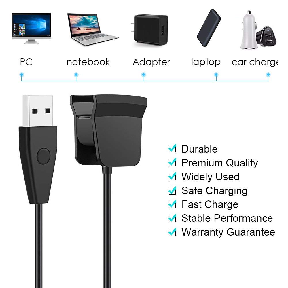 for Fitbit Alta HR Charger with Reset Button Replacement USB Charger Charging Cable for Fitbit Alta HR Fitness Smart Watch, Black (2-Pack(Black)). 