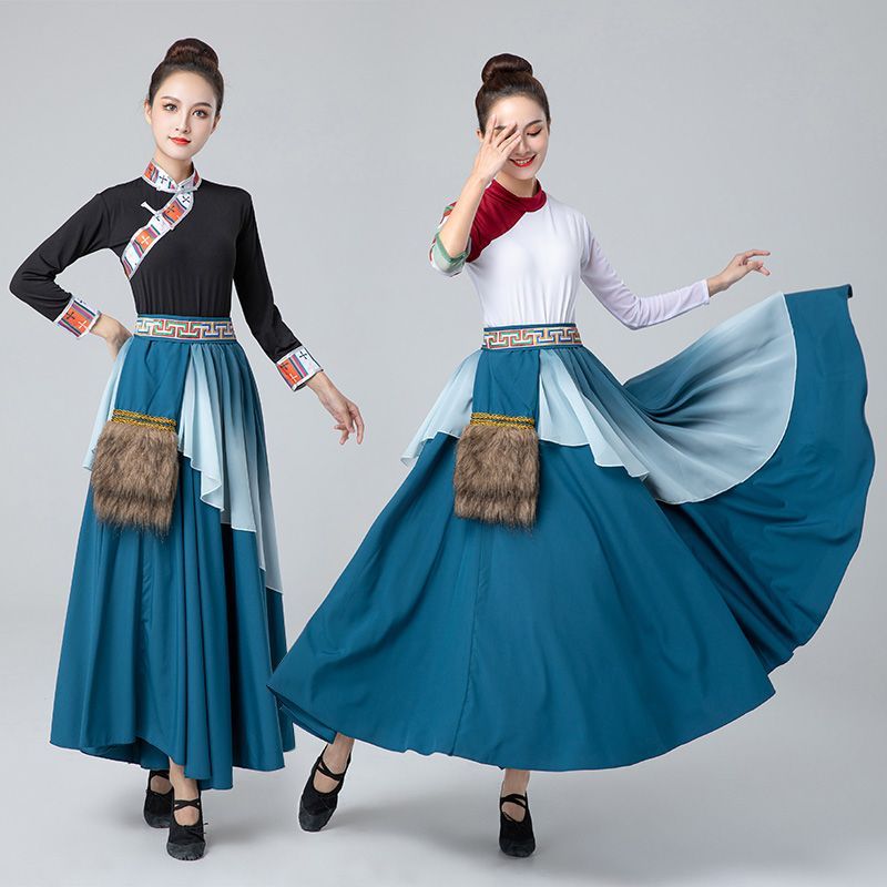 2023New Tibetan Dance Costume Men and Women Tibetan Long White Silk Sleeves Performance Costumes Mongolian Ethnic Performance Wear. 